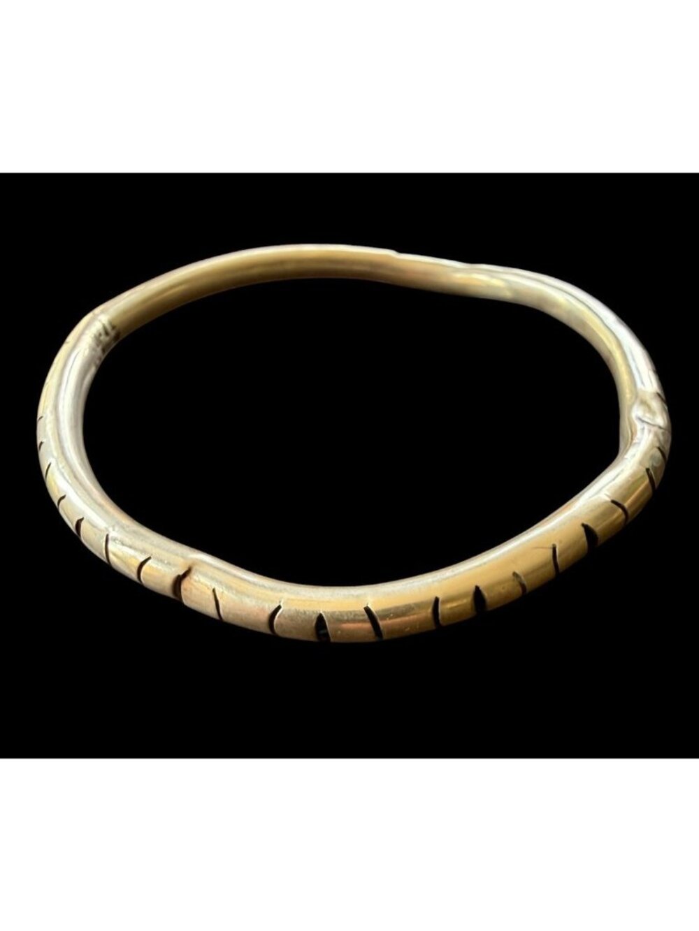 Signed Taxco Mexico Sterling Silver Etched Modernist Wavy Bangle Bracelet